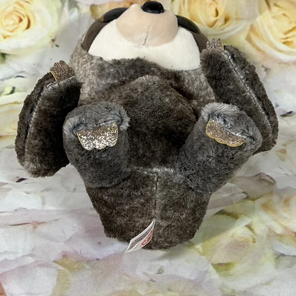Ty Beanie Boo Dangler Sloth Plush Brown Gold Glitter Eyes Paws Soft TySilk 9in